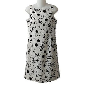 Jones New York Black White Floral Sleeveless Shift Dress Size 6